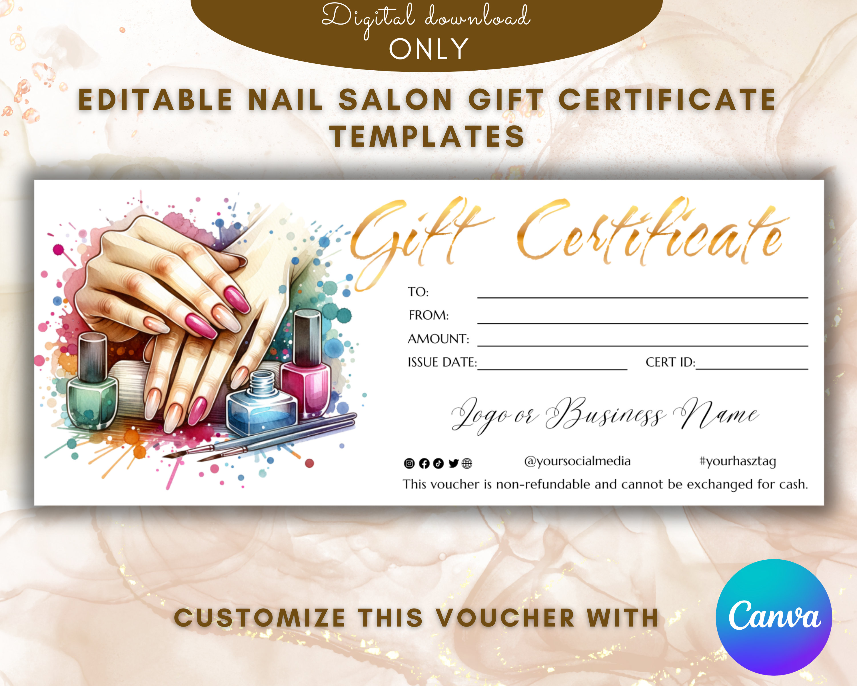 Birthday Manicure Pedicure Gift Certificate Template | Mani Pedi Voucher