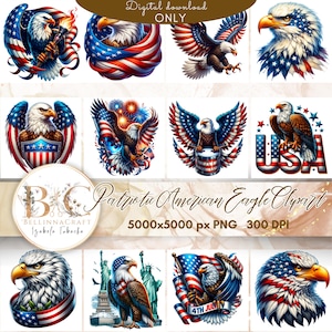 Patriotic American Eagle Clipart, Patriotic Bald Eagles, Red White Blue American Flag, 4th of July PNG, America Independence Day Clipart