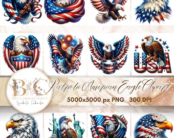 Patriotic American Eagle Clipart, Patriotic Bald Eagles, Red White Blue American Flag, 4th of July PNG, America Independence Day Clipart