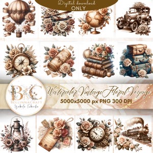 Aquarel vintage bloemenreis clipart, bloemen retro reis reis reis, kaarten maken, digitaal papier, vintage reis, antieke reis, vintage reis png PNGEgg