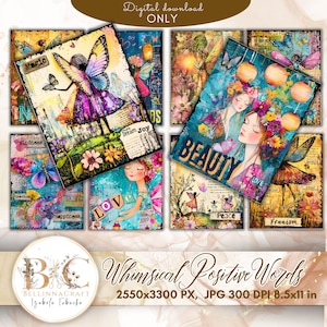 Skurrile Positive Worte Junk Journal Bunte Hintergrundbilder, Mixed Media Positive Worte Junk Journal, Junk Journal Printable JPEG