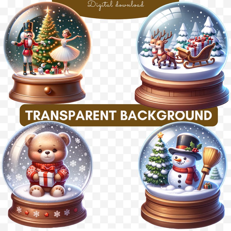 Christmas Snow Globe Clipart Bundle, Festive PNG Images (digital ...
