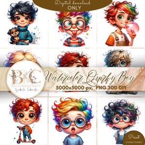 Aquarela QuirkyBoy PNG Clipart Bundle, Ephemera caprichosa PNG, Cute Boy Doll Cliparts, Fantasy Junk Journal, Cute Doll