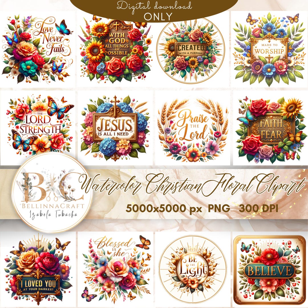 Watercolor Christian Floral Clipart Bundle, Bible Verses, Scripture ...
