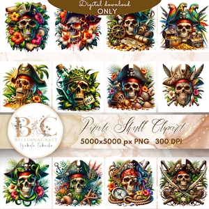 Piraten Schädel Clipart, Schiffswrack Schädel Clipart, Blumenschädel Clip Art, Tropische Insel Schädel PNG, Kapitän Gesicht Skelett, Piraten-Schatz