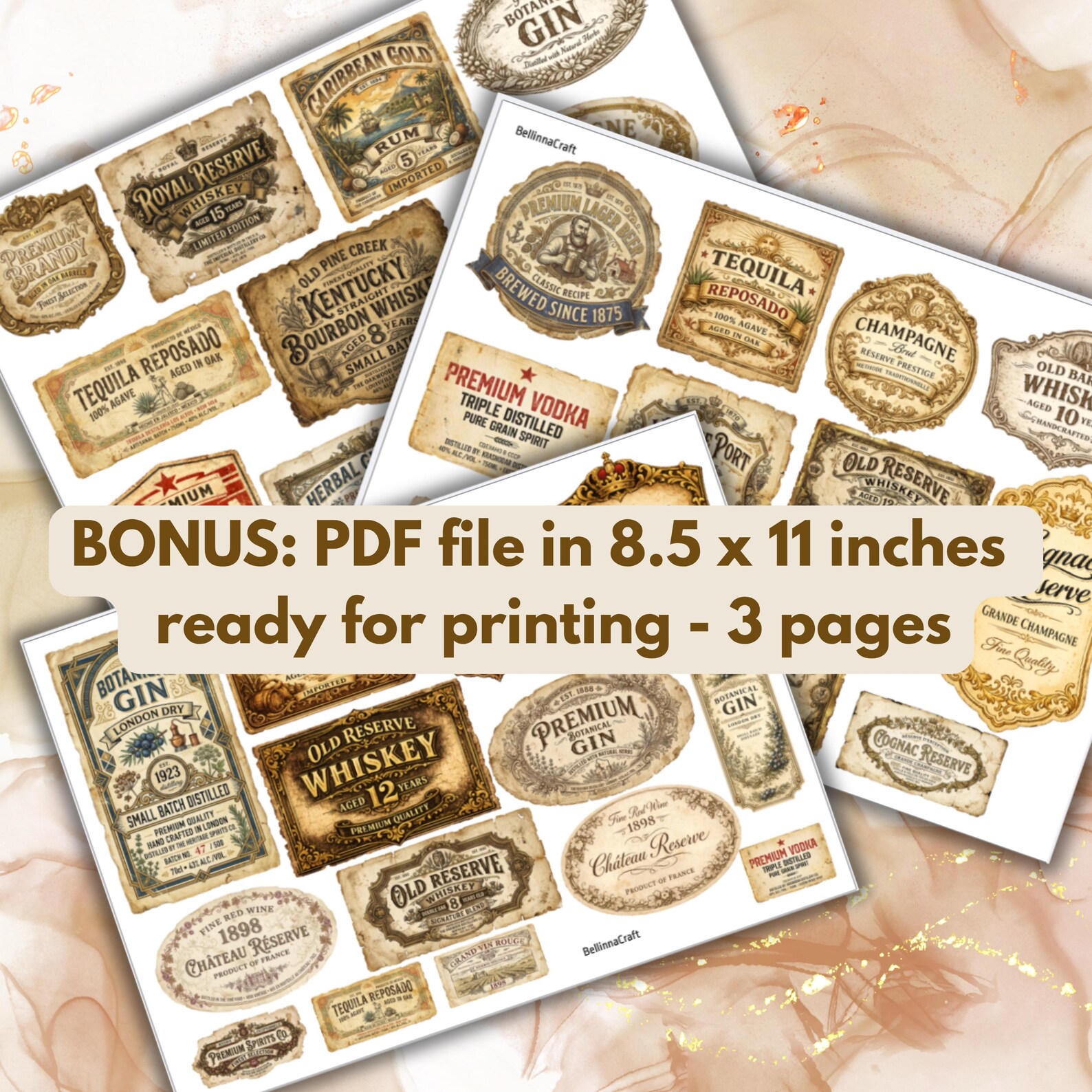 Vintage Alcohol Labels Clipart Bundle, Antique Liquor Bottle Labels PNG ...