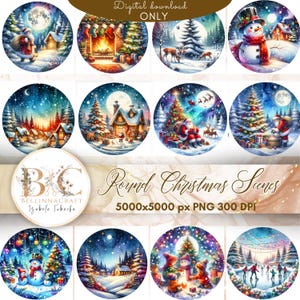 Aquarell Runde Weihnachtsszenen Bundle, Weihnachtslandschaften, Weihnachtscliparts, Festliche Weihnachten PNG, Runde Weihnachtsverzierung Clipart