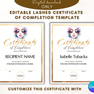 Lashes Certificate of Completion, Eyelash Extension Course Training ...