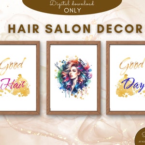 Hair Salon Decor set of 3 prints Hair Salon 3 piece Wall art, Beauty salon printable poster print,  Hairstylist gift, Hairdresser Gift Print