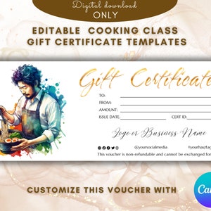 Modello di certificato regalo per lezione di cucina cinese giapponese Modello di carta regalo elegante per corso di cucina buono regalo Voucher stampabile MODIFICABILE