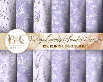 Vintage Lavender Seamless Digital Paper, Lavender Floral Patterns, Purple Scrapbook Paper, Shabby Chic Backgrounds, Botanical Lavender JPEG