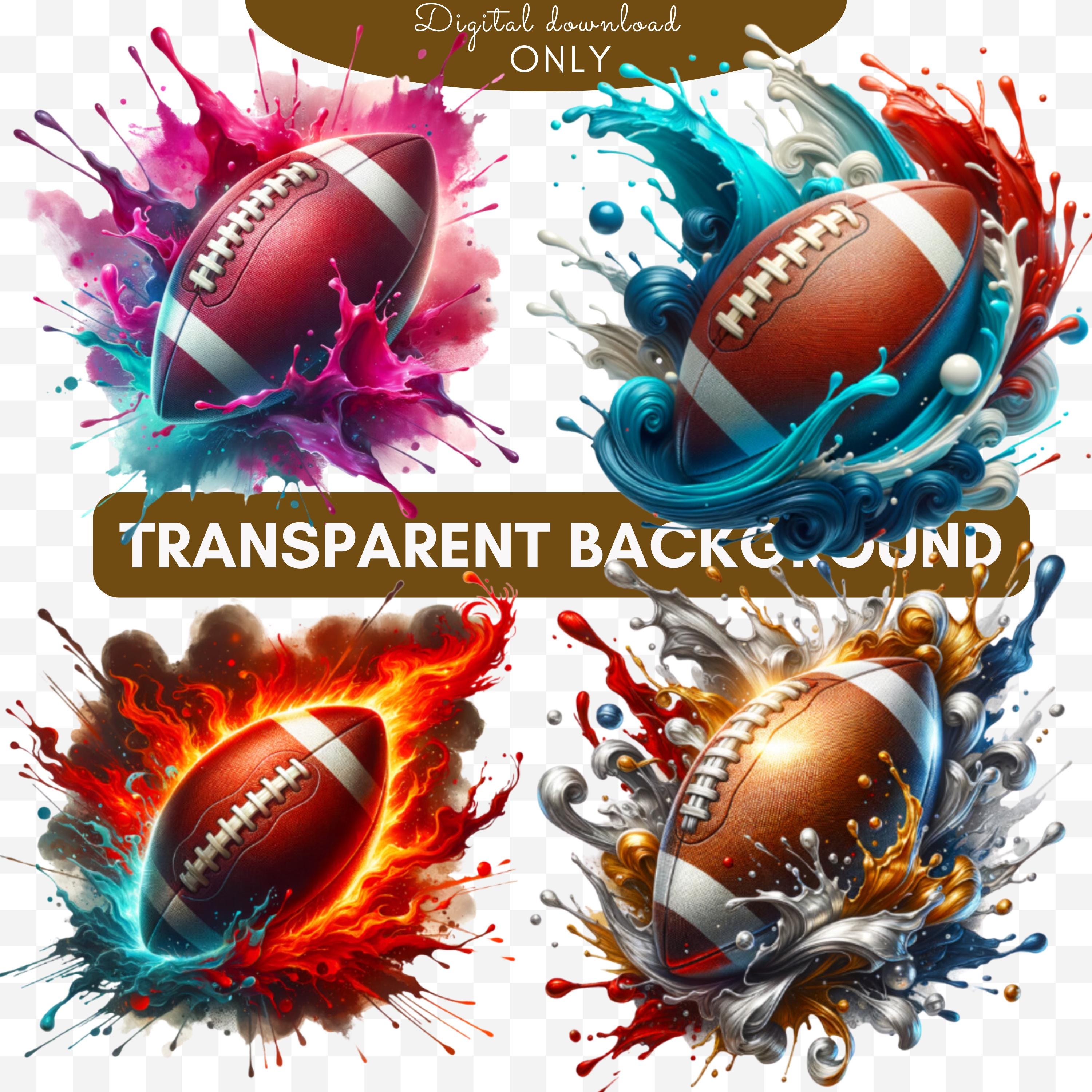 Watercolor Football Fire and Splash Clipart, Football Printable Art ...
