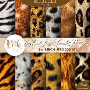Papier numérique sans couture en fourrure de grand chat, modèle sans couture de chat sauvage réaliste, rayures de tigre en fausse fourrure, modèle de fourrure de jaguar léopard sans couture