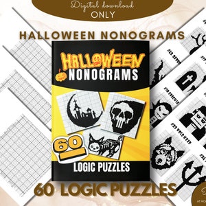 Halloween Nonograms 60 - Hanjie, Griddlers, Pic-a-Pix, Picross, Picma ou mots croisés japonais-Téléchargement imprimable instantané