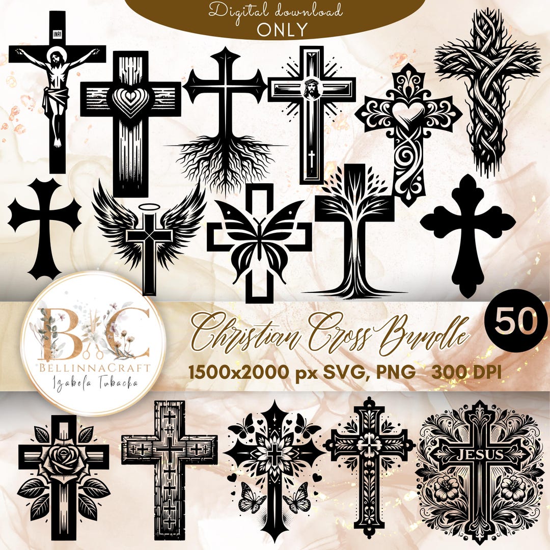 Christian Cross SVG Bundle, Cross Cut Files, Cross Clipart PNG, Cross ...