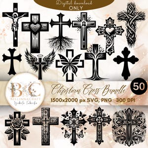 Paquete SVG de cruz cristiana, archivos de corte de cruz, imágenes prediseñadas de cruz PNG, silueta de cruz, cruz Cricut, SVG cristiano, svg religioso, cruz de Jesús