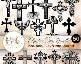 Christian Cross SVG Bundle, Cross Cut Files, Cross Clipart PNG, Cross silhouette, Cross Cricut, Christian SVG, Religious svg, Jesus Cross