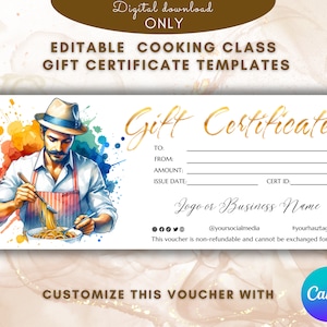 Italiaanse kookcursus cadeaubon sjabloon Elegante kookcursus cadeaubon sjabloon cadeaubon afdrukbare voucher BEWERKBAAR