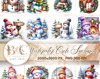 Watercolor Cute Snowman Clipart, Christmas Snowman Clipart, Snowman PNG, Winter Holidays Snowman, Christmas Snowman, Winter Snowman PNG