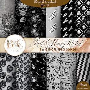 Papier cyfrowy Rock and Heavy Metal Seamless, papier do scrapbookingu, wzory papieru cyfrowego, papier cyfrowy Skull, papier cyfrowy Black, papier cyfrowy Punk