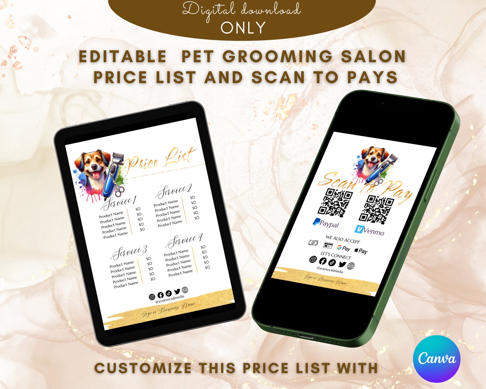 View of Pet Grooming Salon Price List Template, Printable Price List EDITABLE ...