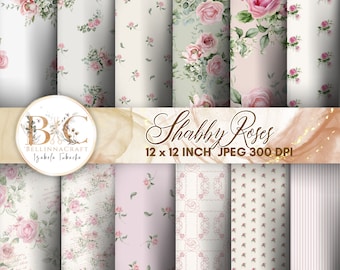 Aquarelle Shabby Chic Pink Roses Papier numérique, Scrapbook Papier sans couture, papier imprimable vintage, Ditsy Roses, Feuille de collage Junk Journal