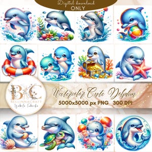 Aquarelle dauphin mignon Clipart, clipart bébé dauphin PNG, téléchargement numérique PNG de haute qualité, dauphins lunatiques, chambre de bébé Art PNG