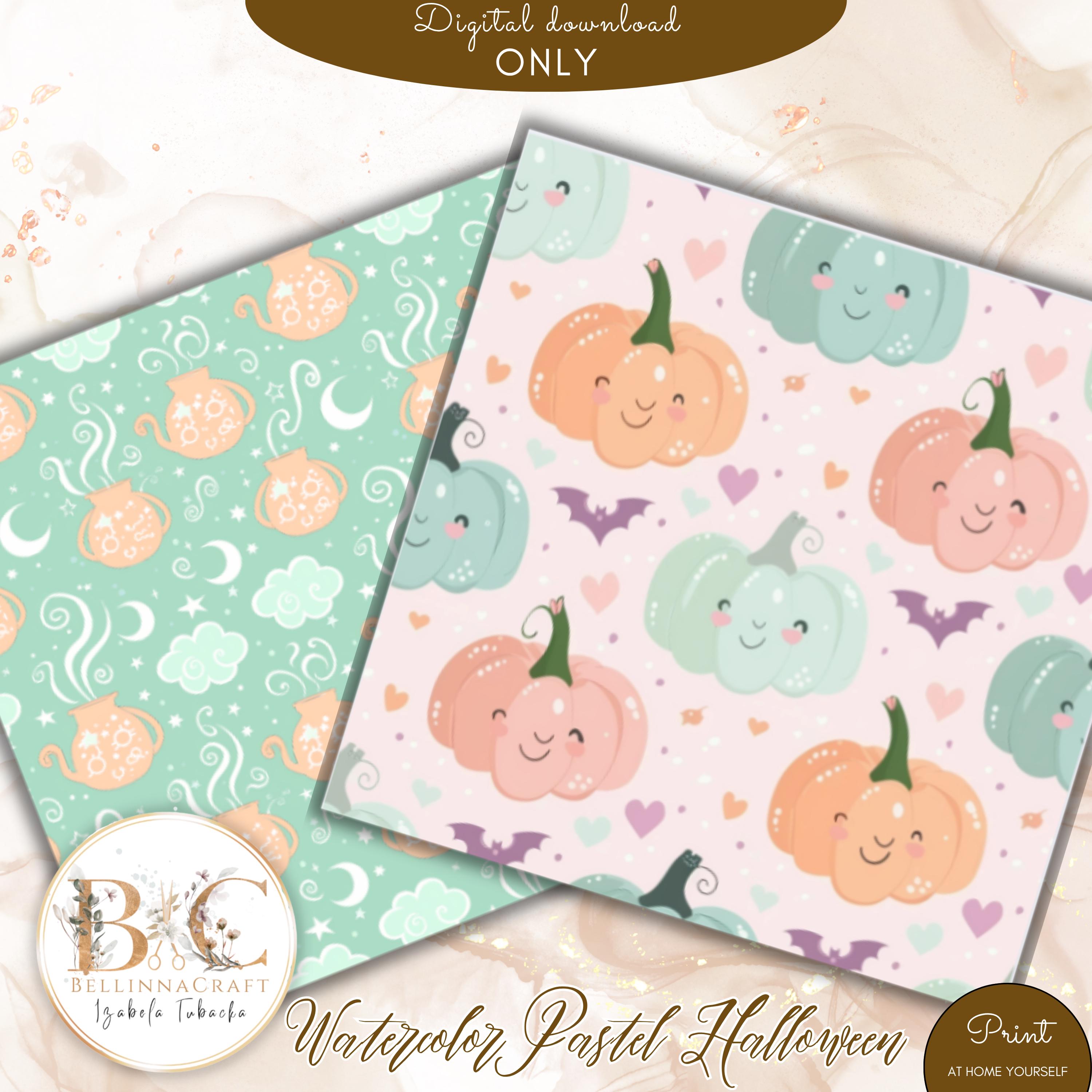 Watercolor Pastel Halloween Seamless Digital Paper, Cute Halloween ...