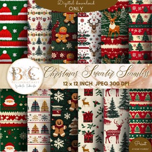 Maglione di Natale senza cuciture in carta digitale, brutto maglione di Natale, maglione lavorato a maglia per le vacanze, sfondo con motivo a sublimazione, carta per scrapbooking
