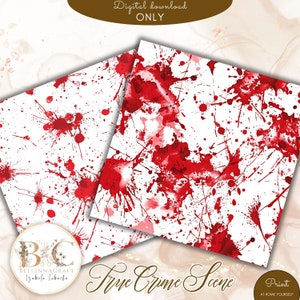 May include: Two digital paper designs featuring a white background with red splatter paint. The text "True Crime Scene" is at the bottom of the image.
