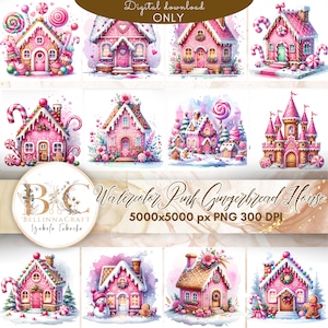 Watercolor Pink Gingerbread House Clipart, Christmas Pink Gingerbread House,  Pink Christmas Watercolor Clipart, Gingerbread cookies PNG