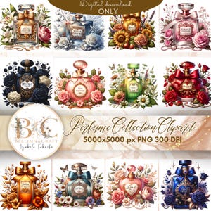 Parfumcollectie clipart png, bloemenparfum, parfumflesje met bloemen, schoonheid mode sublimatie, geheugenboek, schoonheid clipart png
