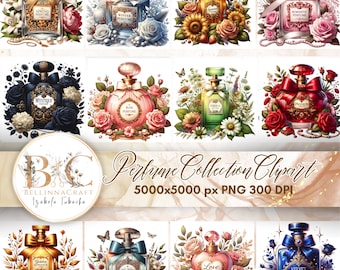 Perfume Collection Clipart PNG, Floral Perfume, Perfume Bottle With Flowers, Beauty Fashion Sublimation, Memory Book, Beauty Clipart PNG