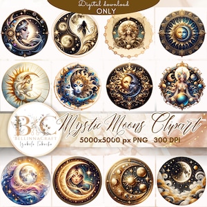 Mystische Monde Clipart PNG, bezaubernde mystische Mond Clipart Bundle, magische Mondkunst, magische Mondnacht, Halbmond, hochwertige PNG