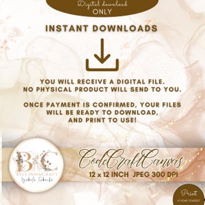 Peut inclure: Graphique de t&eacute;l&eacute;chargement num&eacute;rique avec un fond de marbre brun et or. Le texte "T&eacute;l&eacute;chargements instantan&eacute;s" est en brun. Le texte "Vous recevrez un fichier num&eacute;rique. Aucun produit physique ne vous sera envoy&eacute;." est en brun. Le texte "Une fois le paiement confirm&eacute;, vos fichiers seront pr&ecirc;ts &agrave; &ecirc;tre t&eacute;l&eacute;charg&eacute;s et imprim&eacute;s !" est en brun. Le texte "CodeCraftCanvas 12 x 12 POUCES JPEG 300 DPI" est en brun. Le texte "Imprimer &agrave; la maison vous-m&ecirc;me" est en brun.
