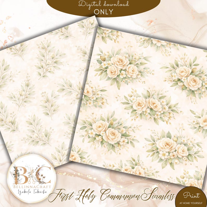 First Holy Communion Seamless Digital Paper, IHS Chalice Floral ...
