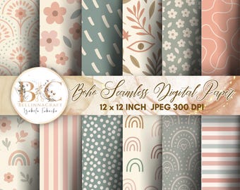 Boho Seamless Digital Paper, Boho Digital Collage, Boho Seamless Pattern, Boho Background, Fabric Seamless Paper, Boho Scrapbook Paper