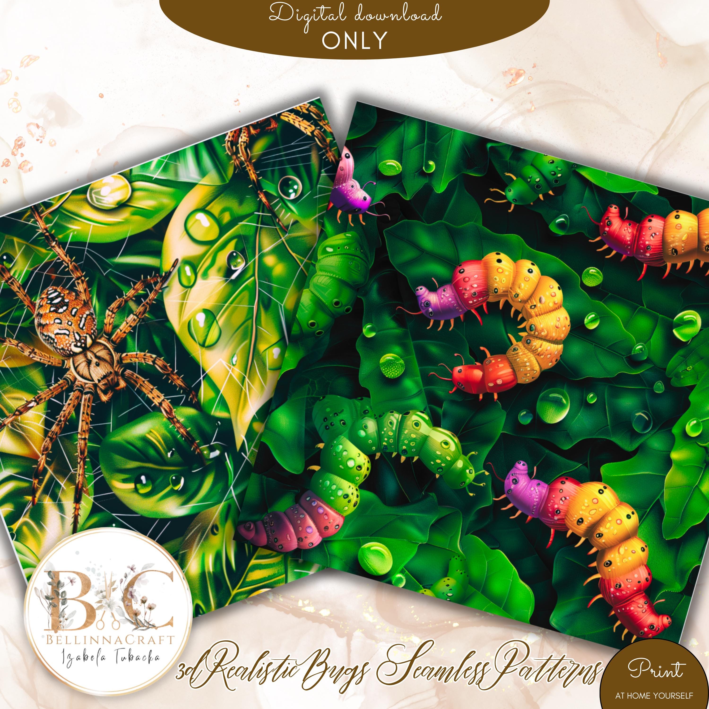 3D Realistic Bugs Seamless Digital Paper, Insects Leaf Patterns With ...