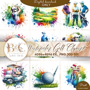 Acquerello Golf Clipart PNG, Pacchetto 9 Alta qualità, Acquerello Sport Golf Download digitale, Creazione di carte, Carta digitale, Adesivo stampabile