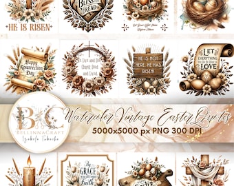 Citas de Pascua vintage en acuarela PNG, Clipart de Pascua rústica, Clipart religioso, Clipart de Pascua cristiana, Refranes de Pascua PNG