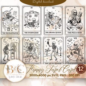 Funny Tarot Cards SVG Bundle, Tarot Cart Laser Cut Files SVG PNG, Skeleton Tarot Cards, Tarot Card Vector, Tarot Bundle svg, Skeleton png