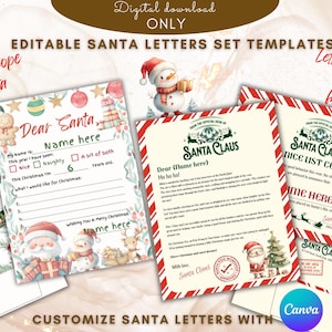 Carta a Papá Noel, Carta de Papá Noel, Kit de cartas a Papá Noel, Juego de cartas a Papá Noel, Carta infantil a Papá Noel, Plantilla editable de carta a Papá Noel en Canva