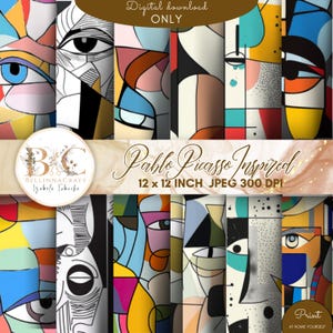 Pablo Picasso Inspired  Seamless  Digital Paper, Scrapbook Seamless Paper,  Cubism Pattern, Printable Papers JPEG, Instant Digital Download