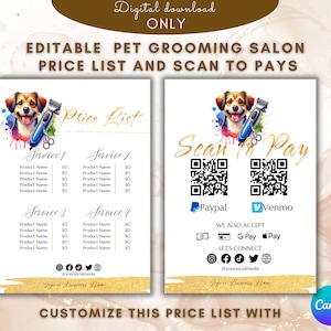 Pet Grooming Salon Price List Template, Printable Price List