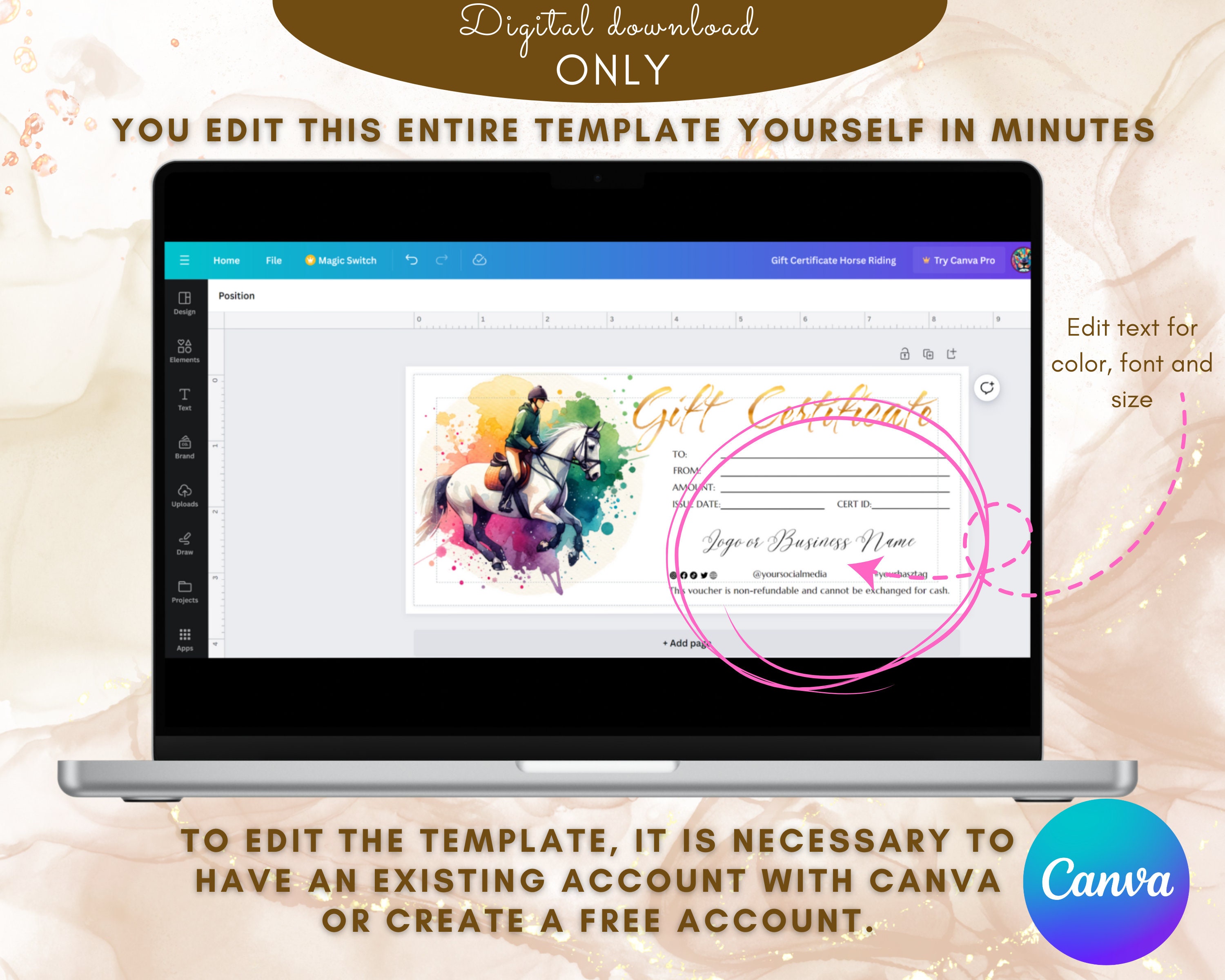 Horse Riding Gift Certificate Template Elegant Horse Lover Gift Card ...