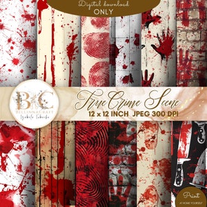 Papel digital sin costuras con escenas de crímenes reales, papel para scrapbooking con sangre, papel con salpicaduras de sangre, descarga digital de asesinatos, papel digital de Halloween