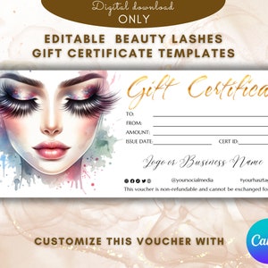 Beauty Lashes Geschenkgutschein Vorlage Elegant Beauty Lashes Geschenkgutschein Vorlage Gutschein Printable Voucher EDITIERBAR, Beauty Salon Geschenk