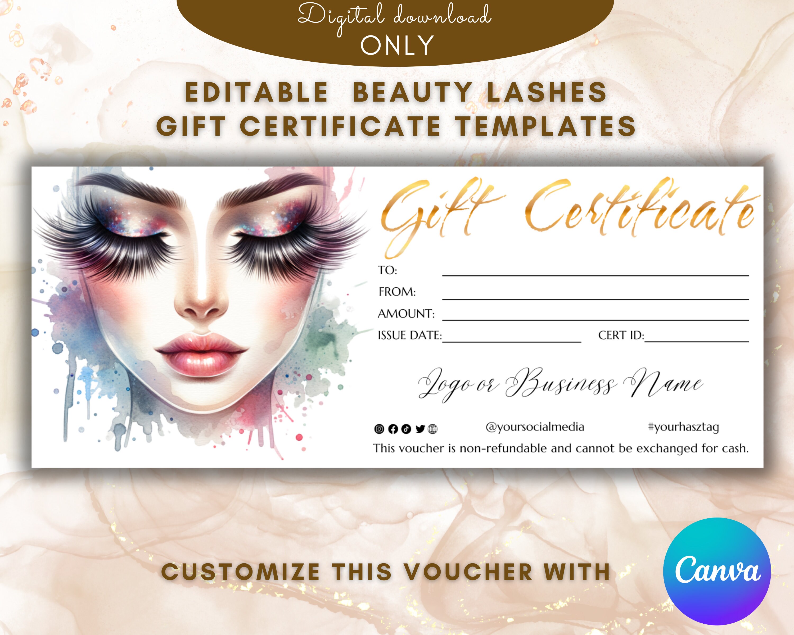 Beauty Lashes Gift Certificate Template Elegant Beauty Lashes Gift Card ...