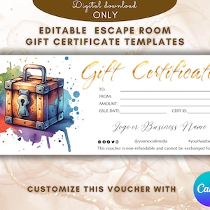 Escape Room Geschenkgutschein Vorlage Escape Room Geschenkkartenvorlage Gutschein Printable EDITIERBAR Surprise Escape Room Liebhaber