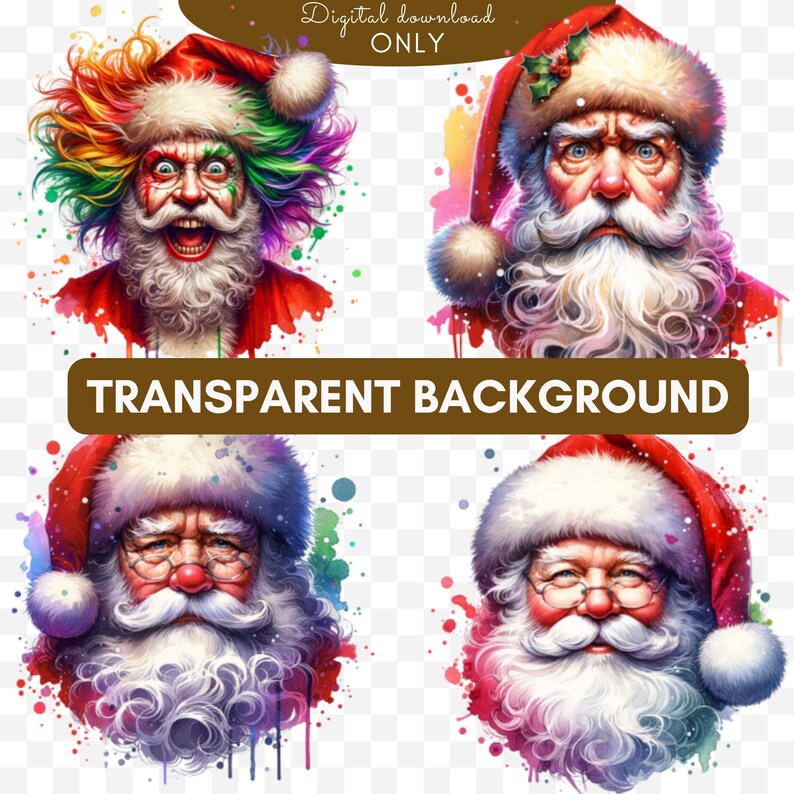 Watercolor Santa Claus Faces Clipart Bundle, Watercolor Clipart ...